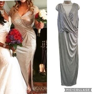 Lauren Ralph Lauren Metallic VNeck Floor Length Gown Bridesmaid